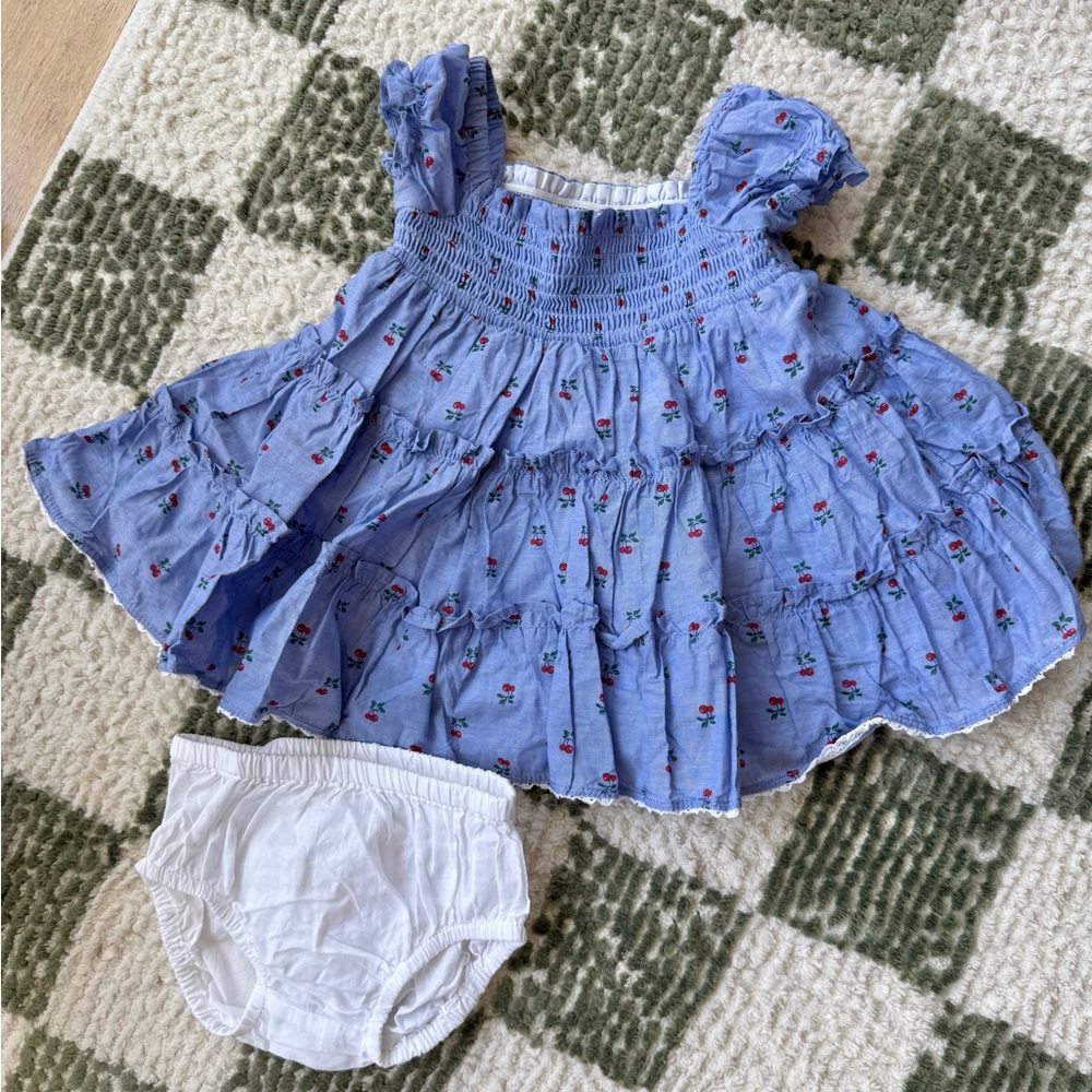 Janie and Jack Blue Dress with Cherry print and Puff Sleeves